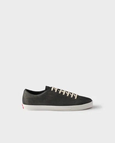 Prada Aged-effect Leather Sneakers In Black