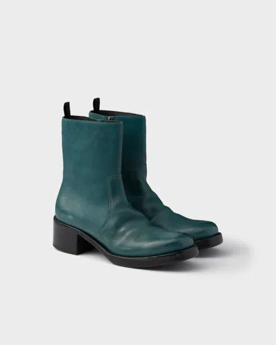 Prada Leather Booties In Blue