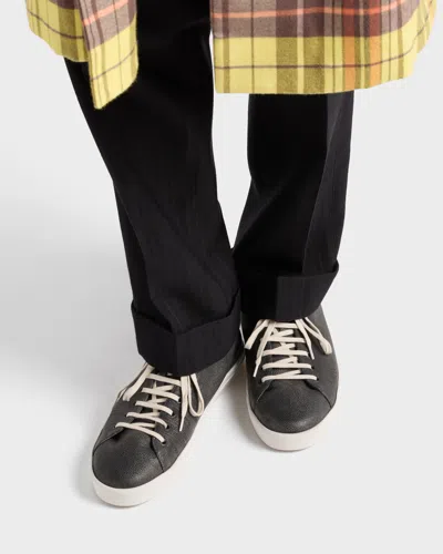 Prada Aged-effect Leather Sneakers In Black