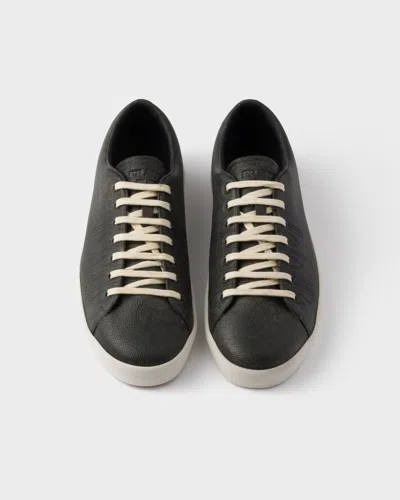 Prada Aged-effect Leather Sneakers In Black