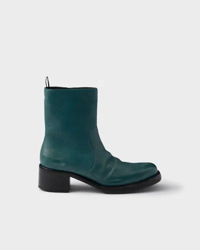 Prada Leather Booties In Blue