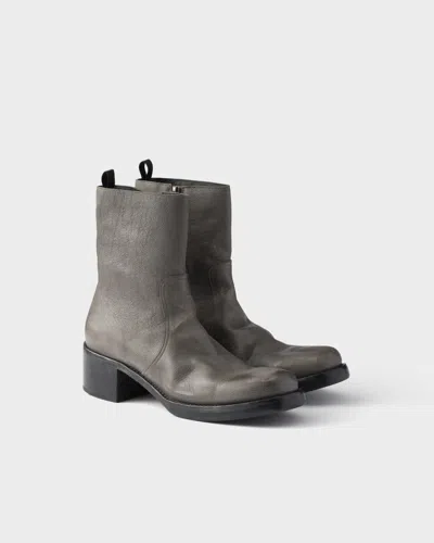 Prada Leather Booties In Gray