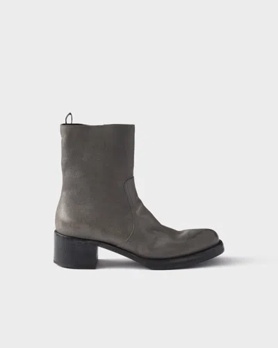 Prada Leather Booties In Gray