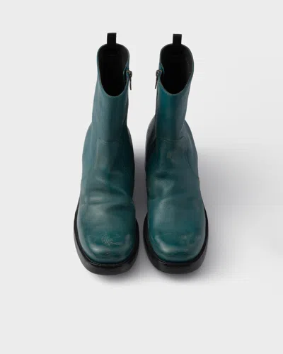 Prada Leather Booties In Blue