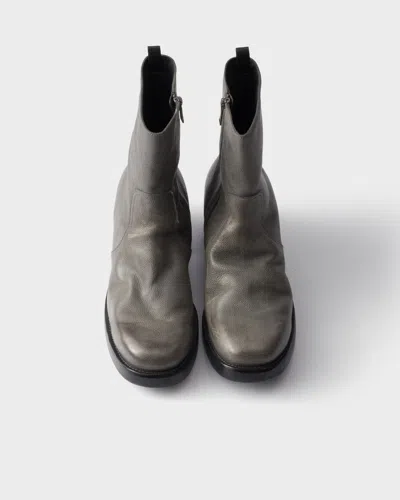 Prada Leather Booties In Gray