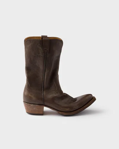 Prada Leather Boots In Brown