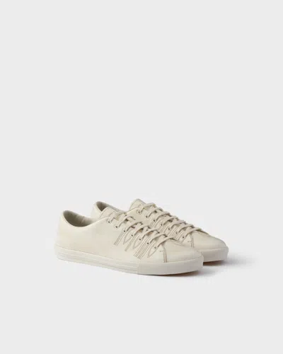 Prada Low Profile Round Toe Rubber Sole Sneakers In White