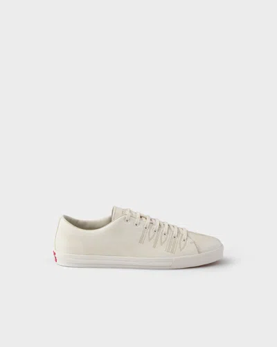 Prada Low Profile Round Toe Rubber Sole Sneakers In White
