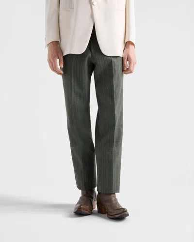 Prada Pinstriped Wool Blend Pants In Green