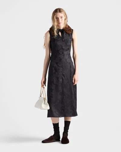 Prada Floral Embroidered Silk Dress In Black