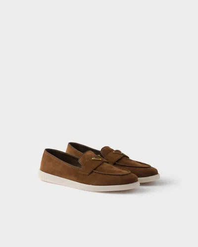 Prada Almond Toe Leather Loafers With Suede Finish In Multicolor