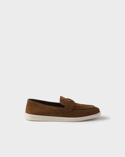 Prada Almond Toe Leather Loafers With Suede Finish In Multicolor