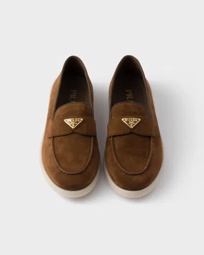 Prada Almond Toe Leather Loafers With Suede Finish In Multicolor