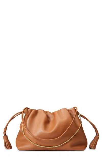 Veronica Beard Stash Leather Drawstring Clutch In Brown