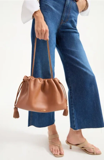 Veronica Beard Stash Leather Drawstring Clutch In Brown