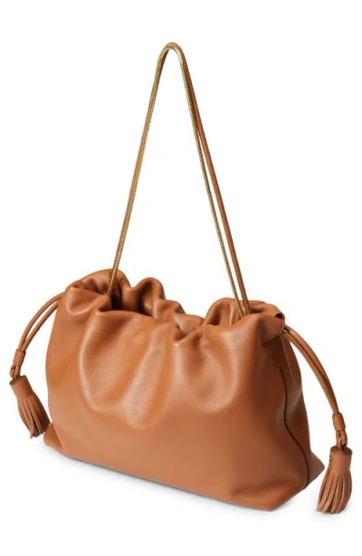 Veronica Beard Stash Leather Drawstring Clutch In Brown