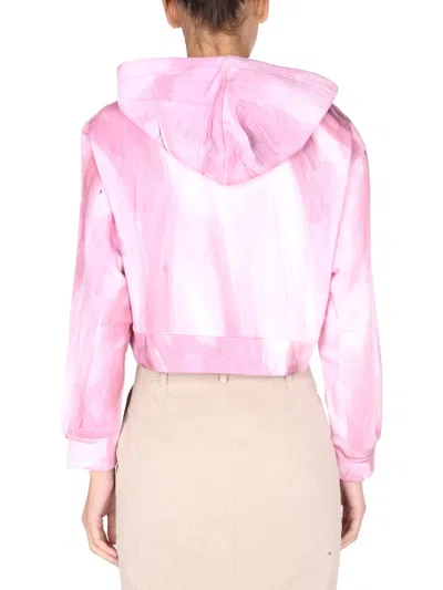 Moschino Couture Art Theme Cropped Sweatshirt In Pink