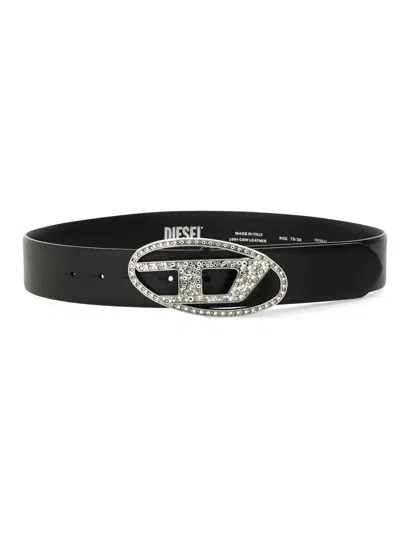Diesel Black B-1dr Strass Belt In Black