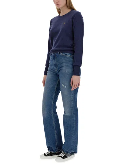 Vivienne Westwood Blue Cashmere-wool Blend Sweater With Ribbed Cuffs In Blue