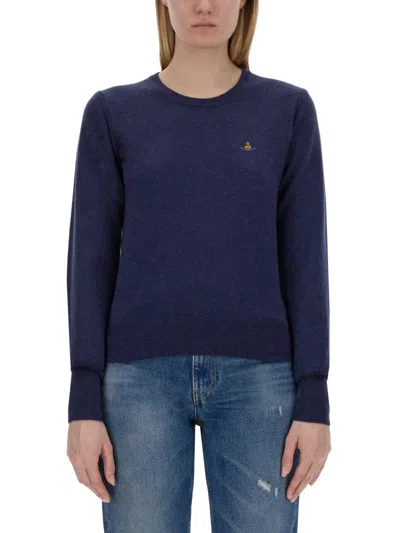 Vivienne Westwood Blue Cashmere-wool Blend Sweater With Ribbed Cuffs In Blue