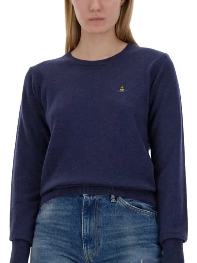 Vivienne Westwood Blue Cashmere-wool Blend Sweater With Ribbed Cuffs In Blue