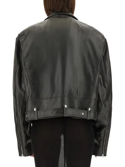 Rick Owens 'jumbo' Black Cropped Jacket With Notched Revers And Waist Belt In Leather Woman In Black