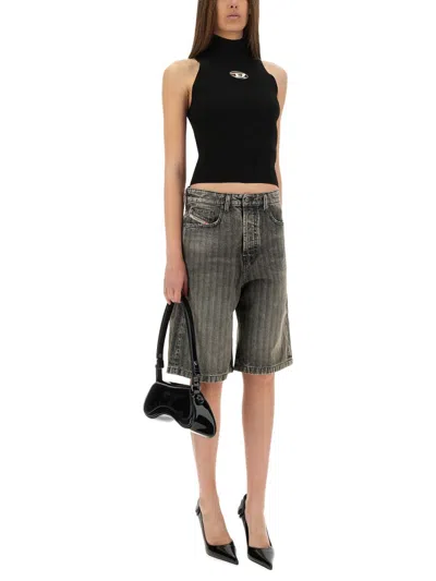 Diesel "desire" Distressed Denim Shorts With Frayed Hem In Black