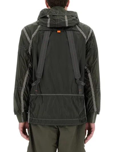 Parajumpers Edge Green Jacket With Logo Patch On The Sleeve And Shoulder Straps On The Back In Tech Fabric Man In Green
