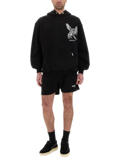 Represent 'elegance Unicorn' Black Hoodie With Logo Print On The Front And Maxi Print On The Rear In Black