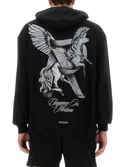 Represent 'elegance Unicorn' Black Hoodie With Logo Print On The Front And Maxi Print On The Rear In Black