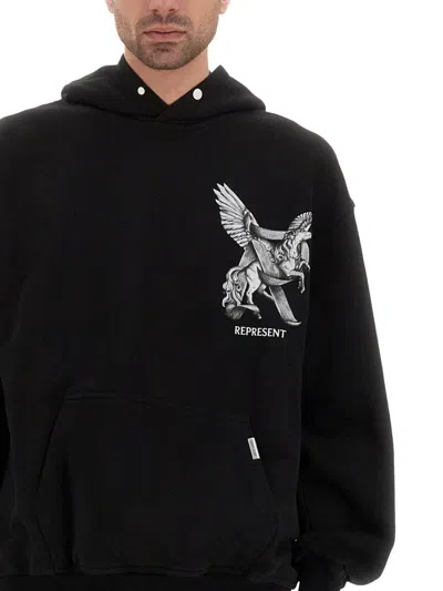 Represent 'elegance Unicorn' Black Hoodie With Logo Print On The Front And Maxi Print On The Rear In Black