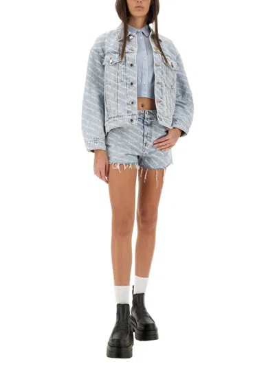 Alexander Wang Falling Back Logo-print Denim Jacket In Blue