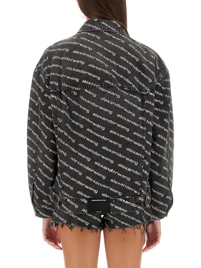 Alexander Wang Denim Jacket With All-over Logo In Black