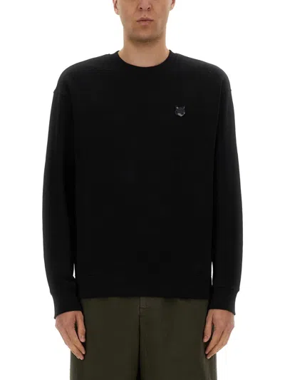 Maison Kitsuné Ribbed Crew Neck Sweater With Long Sleeves In Black
