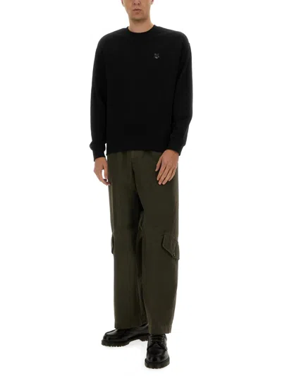 Maison Kitsuné Ribbed Crew Neck Sweater With Long Sleeves In Black