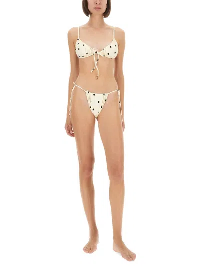 Mc2 Saint Barth Polka-dot Ruffled Bikini Top In White