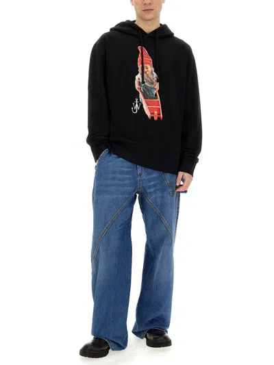 Jw Anderson Gnome Print Cotton Hoodie In Black