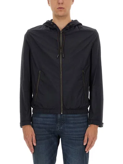 Hugo Boss Boss Camel "l-calfo1" Jacket With Hood And Zipper In Blue