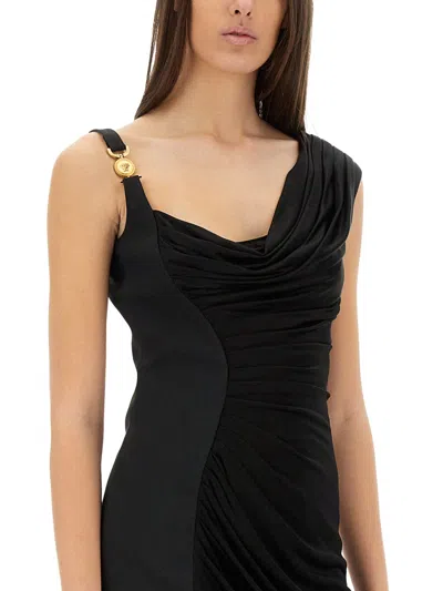 Versace Medusa '95 Draped Mini Dress In Black