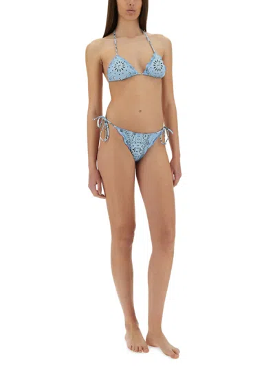 Mc2 Saint Barth Paisley Halter Tie-side Triangle Bikini In Blue