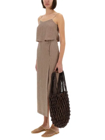 Alysi "micro Stripe" Longuette Skirt In Brown