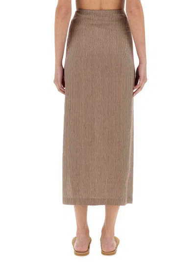 Alysi "micro Stripe" Longuette Skirt In Brown