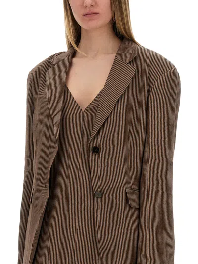 Alysi "micro Stripes" Blazer In Brown