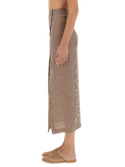 Alysi "micro Stripe" Longuette Skirt In Brown
