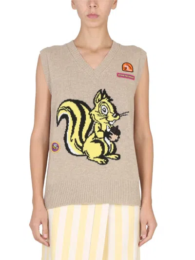 Cormio Graphic Patch Sleeveless V-neck Vest In Gray