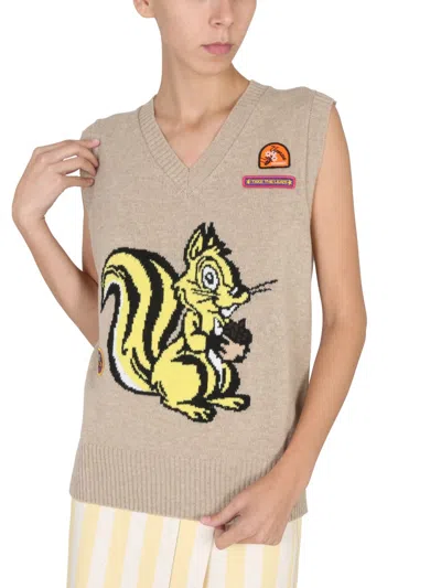 Cormio Graphic Patch Sleeveless V-neck Vest In Gray