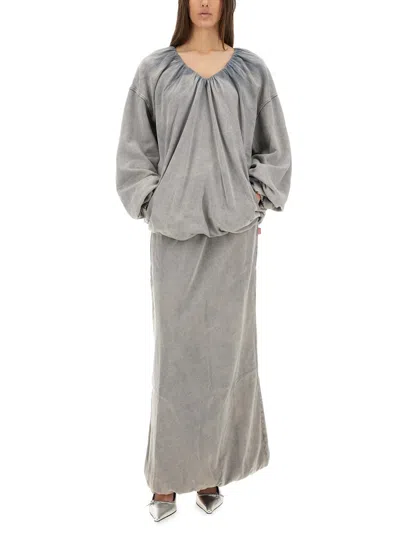 Diesel Gathered Detail Maxi Skirt With Elastic Waistband In Gray