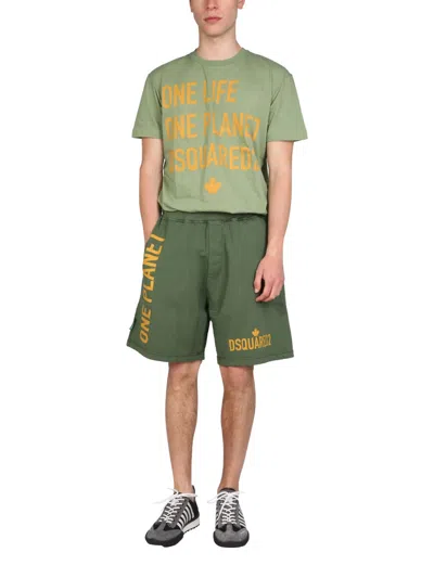 Dsquared2 Logo Print Green Track Shorts In Green