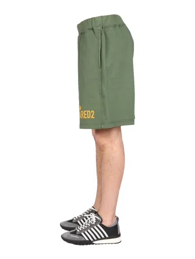 Dsquared2 Logo Print Green Track Shorts In Green