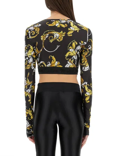 Versace Jeans Couture Outline Baroque Short Top In Black